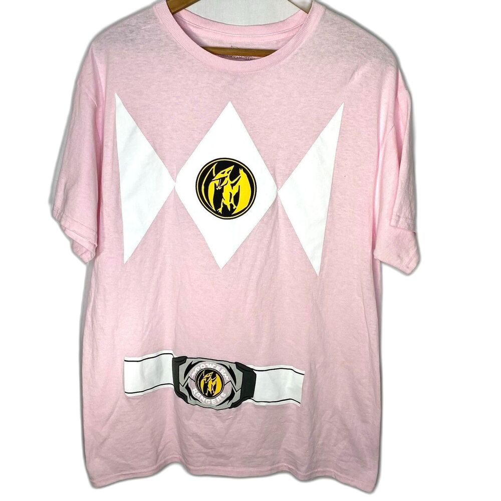 MIGHTY MORPHIN POWER RANGERS Pink Graphic T-Shirt Tee Cosplay Nerd Womens L MMPR